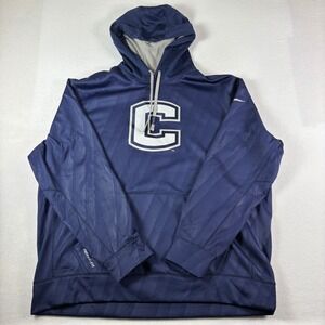 Nike Therma-FIT Mens XXL Navy Blue Textured Pullover Hoodie C Logo Athletic